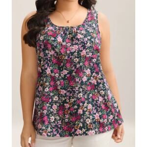 BLOOMCHIC 14-16 1x Plus Floral Print Pleated Neck Tank Top Shirt Blouse NWT B136